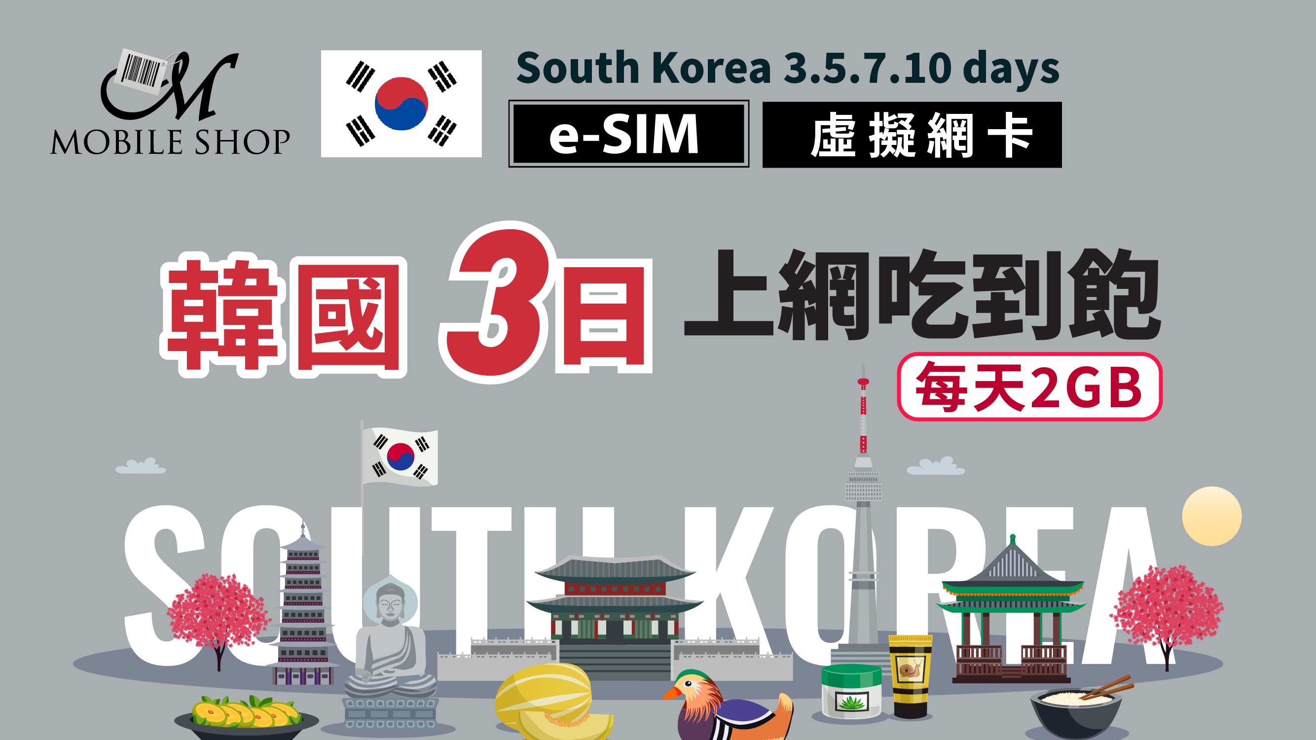 eSIM Korea 3days/2GB day unlimited data