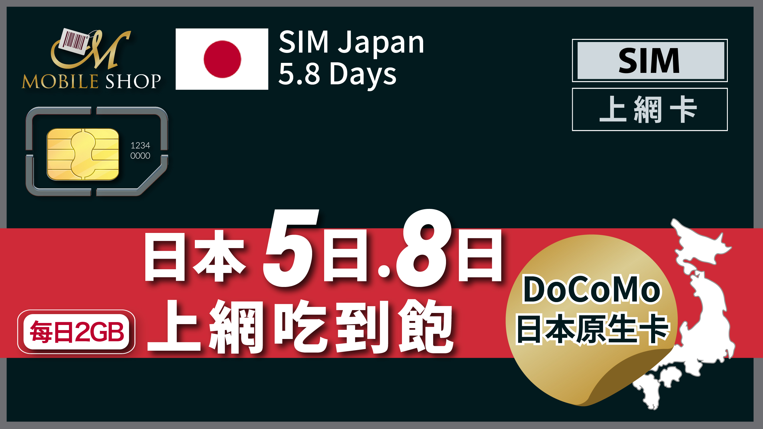 SIM Japan 5days. 8days / Daily 2GB docomo Card